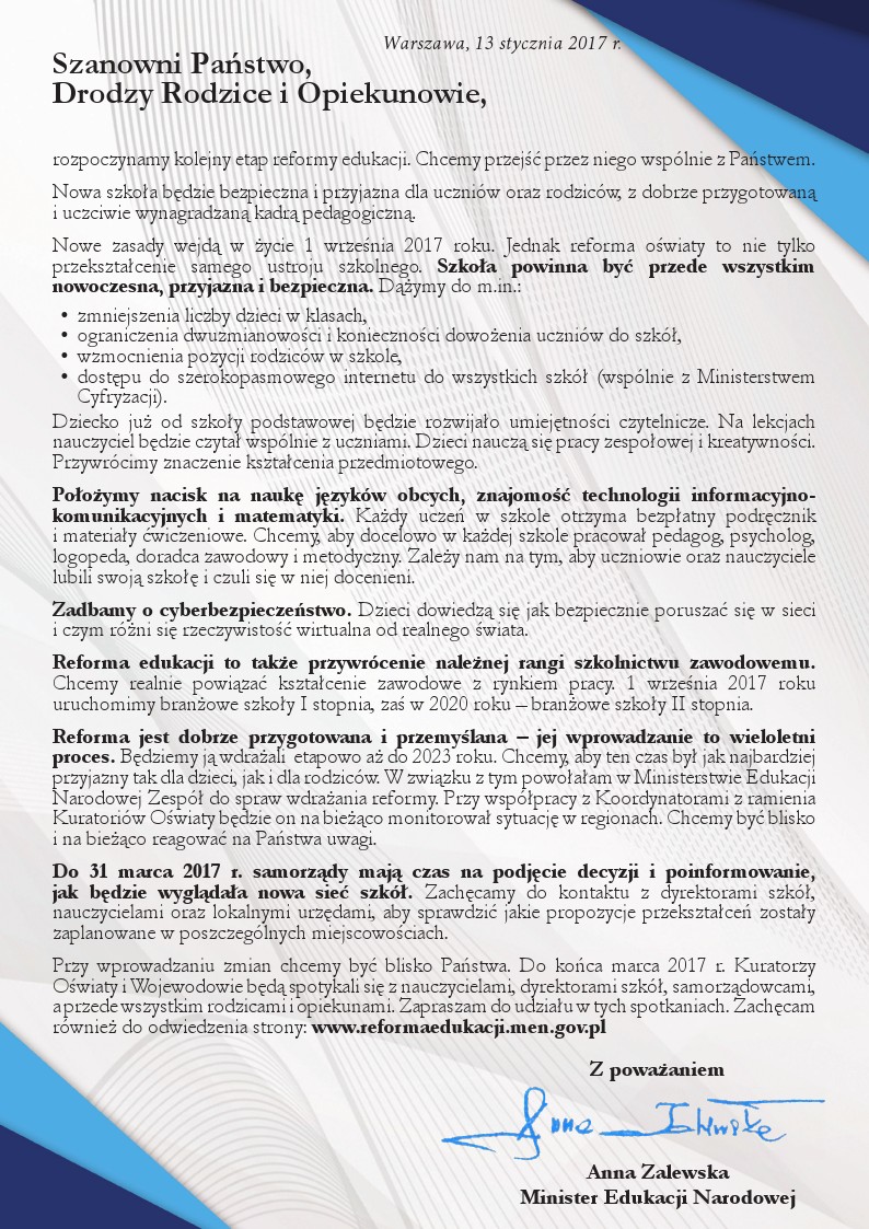 List Minister Edukacji Narodowej